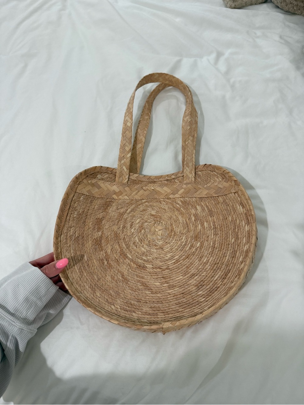 Natural Woven Straw Tote Bag - Beige